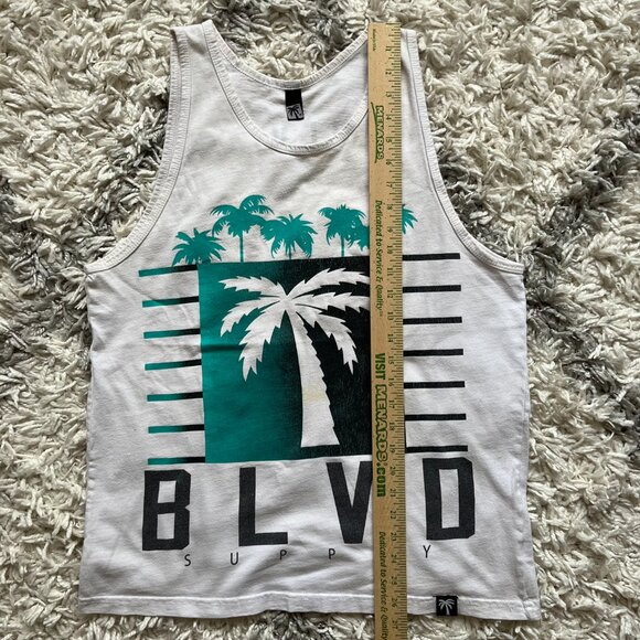 Blvd Supply Men's Beach Palm Tree Tank Top White Size Medium - Picture 4 of 6